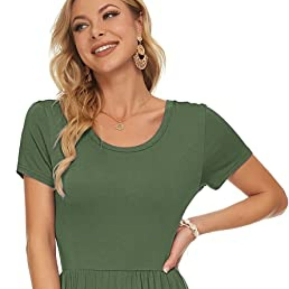NWT Short Sleeve Loose Plain Casual Long Maxi Dresses with Pockets